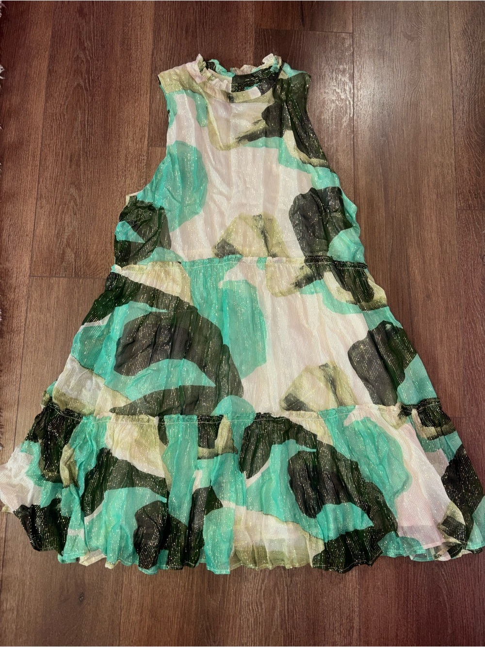 Oliphant ladies teal & beige mock neck mini summer dress NWT MSRP $278! - Picture 2 of 9